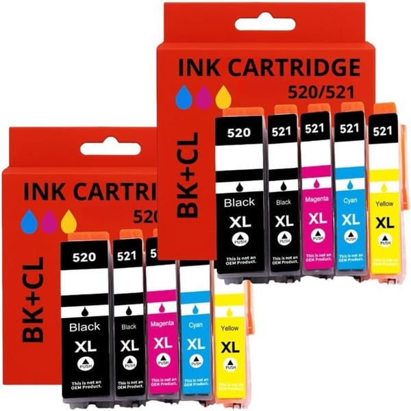 Pack 10 Kompatibla Patroner Canon PGI-520 / CLI-521 – För PIXMA iP & MP Serien Skrivare