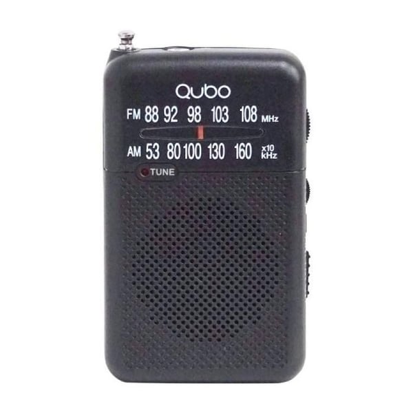 Bärbar radio Qubo R-S1- med kabel- batteridriven- svart