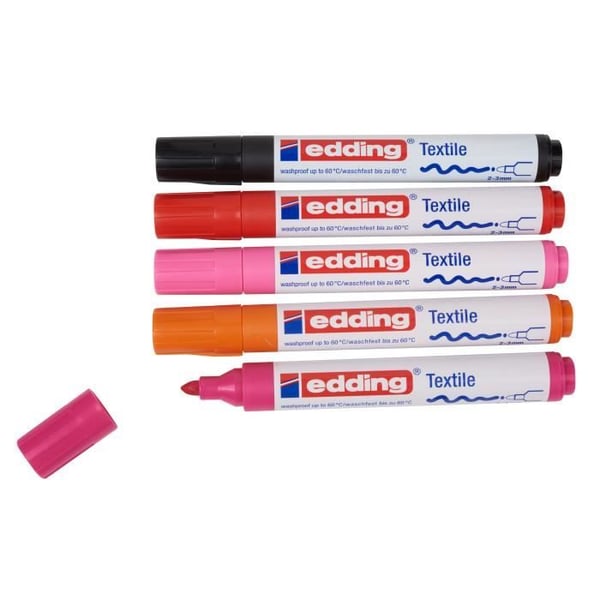 Textilmärkare - EDDING - 4500 - Set om 5 - Rund spets - Opaque - Vattenbaserad