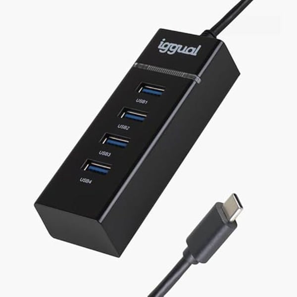 USB Type C-hubb - IGGUAL - 4 portar USB 3.0 - 5 Gbit/s - Svart - Kompatibel med alla USB Type C-enheter