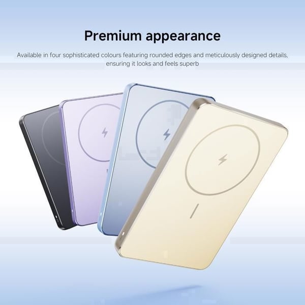 XIAOMI Super Slim Magnetisk Ekstern Batteri 5000mAh | 8,7mm tynd, MagSafe 15W trådløs, 22,5W USB-C - Lilla
