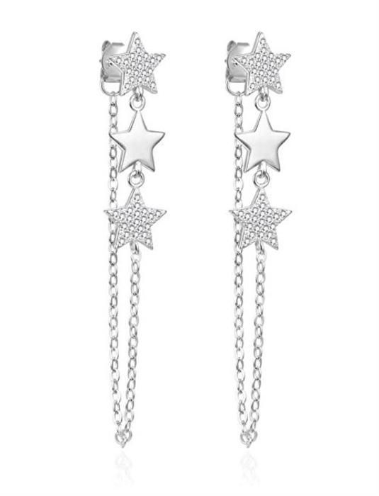 Örhängen - AGATO - Stjärnor - Silver 925 - Kubisk zirkonia - Långa 5x0,8 cm