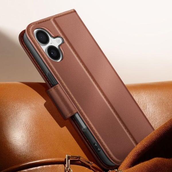 Plånboksfodral för iPhone 17 i Premium Läder med Ställfunktion Brun