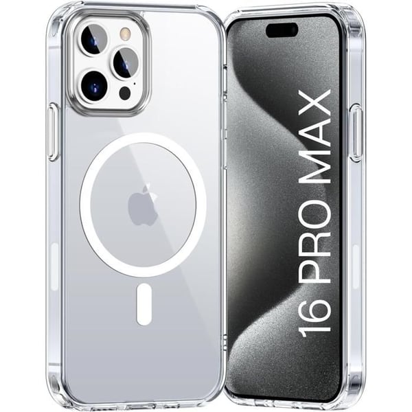 Skal för iPhone 16 PRO MAX - Transparent silikon med inbyggd magnetisk ring Phonillico®