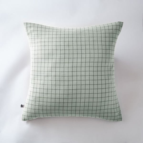 Taie d'oreiller Tissé-teint små rutor Dekor "Gaïa Mix" 60 x 60 cm & 50 x 70 cm "Gaze de Coton" - Gaïa Mix Eucalyptus - 60 x 60
