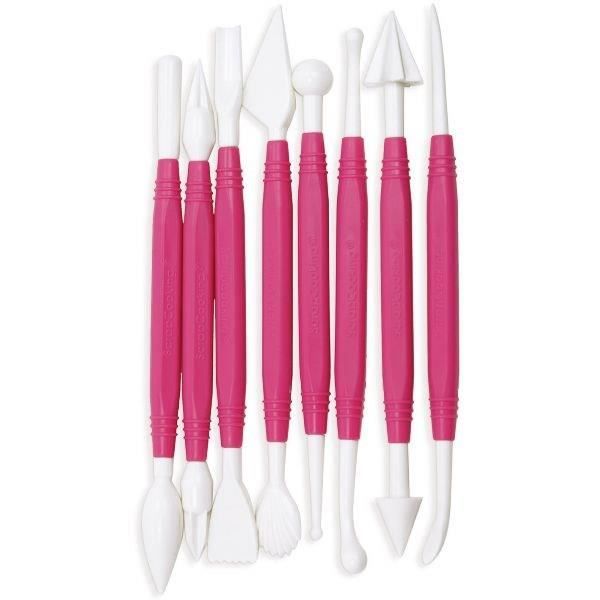 Verktyg för sockerpasta - SCRAPCOOKING - 8-pack - Dubbeländar (16 funktioner) - Vit/Rosa