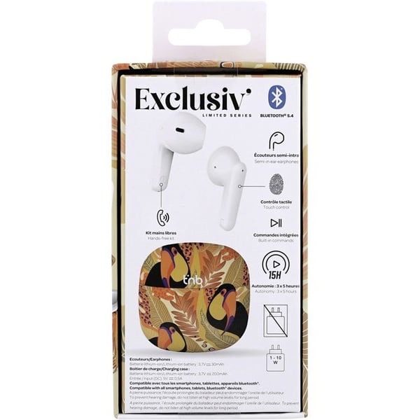 Trådlösa hörlurar - T'nb - Exklusiv' - TOUCAN - Laddningsfodral ingår - Bluetooth - Batteritid 12h - Gul/orange