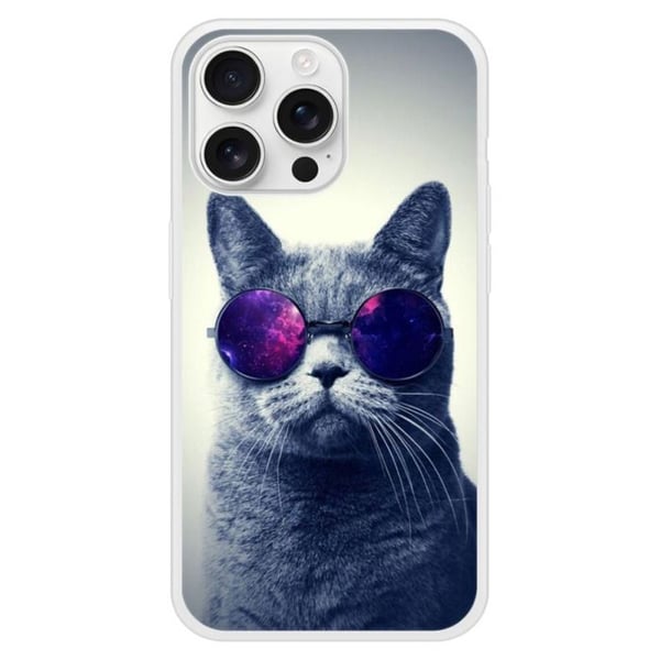 Förstärkt silikonfodral med tryck kompatibel med Apple iPhone 16 Pro Max Katt med glasögon