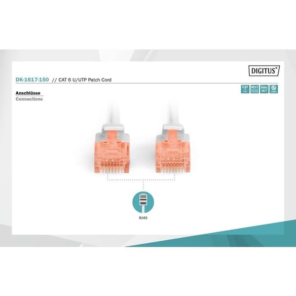 DIGITUS Professional RJ-45(M) till RJ-45(M) Patch-sladd 15 m UTP CAT 6 IEEE 802.3 Halogenfri gjuten...
