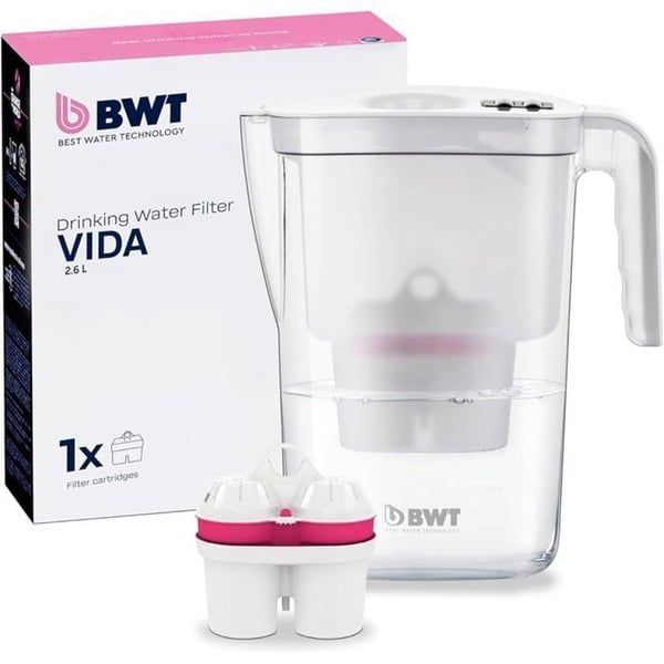 BWT filtrerande karaff VIDA vit 2,6L + patron | kalk, klor, bly och koppar | berikar med magnesium