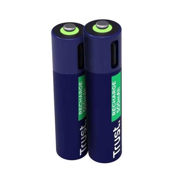 25585 Pack med 2 uppladdningsbara USB-C Trust AAA-batterier - 500mAh (LR03)