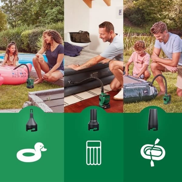 BOSCH Easyinflate 18V-500 trådlös pump levereras med 3 luftmunstycken, slang 50 cm, textilväska utan batteri eller laddare 0603947200