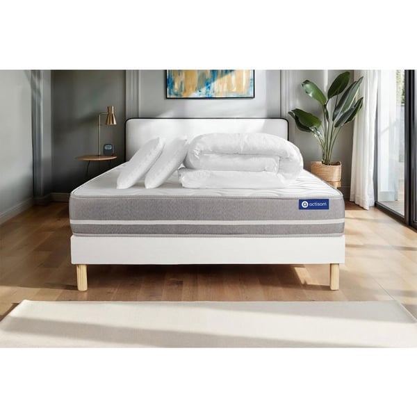 Komplett sängpaket 200x200 cm - Madrass + Sängbotten Vit (i kit) + 2 kuddar + Täcke - Actimemo To