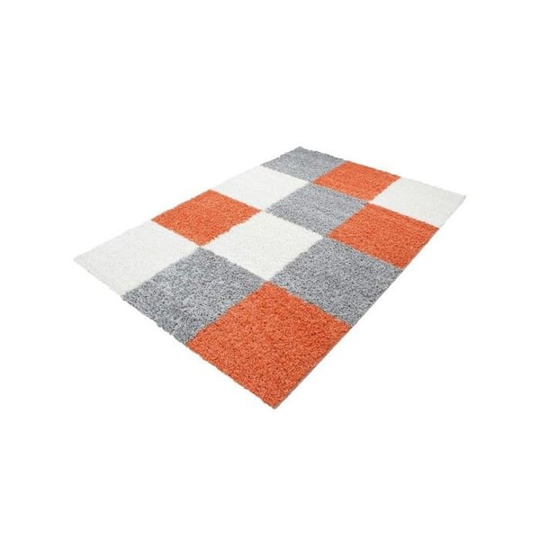 Tapis Shaggy med lång lugg i flera färger och storlekar att välja mellan (160x230 cm - Terra-Vit-Grå)