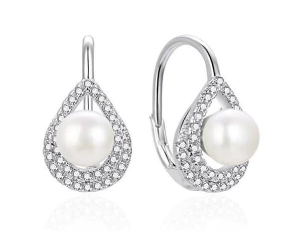 Hängande örhängen - AGATO - AGT-E092LW-P - Silver 925 - Färskvattenspärlor - Kubisk zirkon