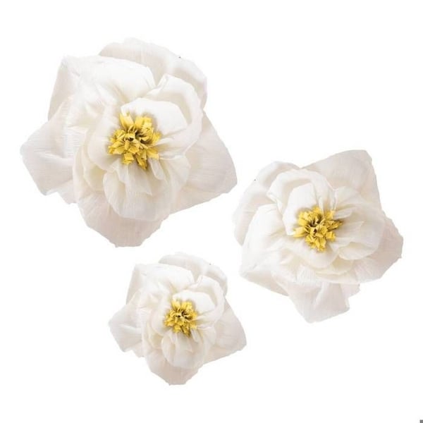 Creppapper blomma - LILLA CLOWN - Set om 3 - Vit färg - För barn - Creppapper