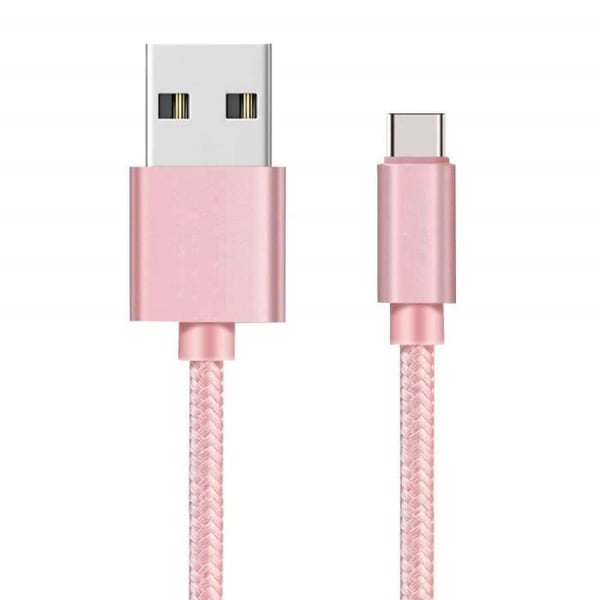 USB-C-kabel för Samsung A22 4G - A22 5G - A03S - Typ USB-C nylonvävt rosa 1 meter Phonillico®