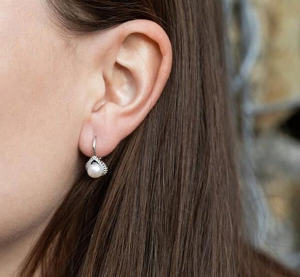 Hängande örhängen - AGATO - AGT-E092LW-P - Silver 925 - Färskvattenspärlor - Kubisk zirkon