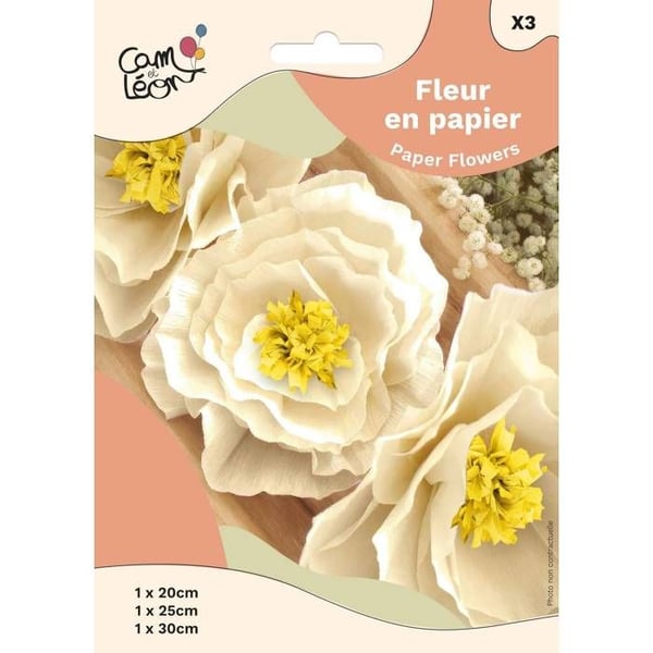 Creppapper blomma - LILLA CLOWN - Set om 3 - Vit färg - För barn - Creppapper