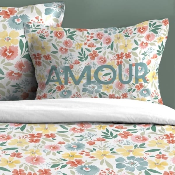 Sängkläder - Flerfärgad - 240x220 cm - Blommönster - 100% bomull - Andningsbart tyg