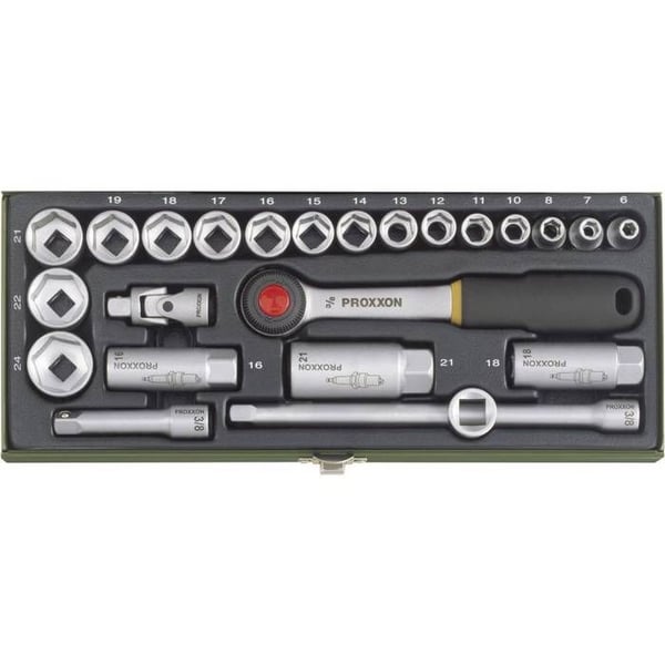 Proxxon Industrial 3/8 tumme metrisk hylsnyckelsats (10 mm) 24 delar 23110