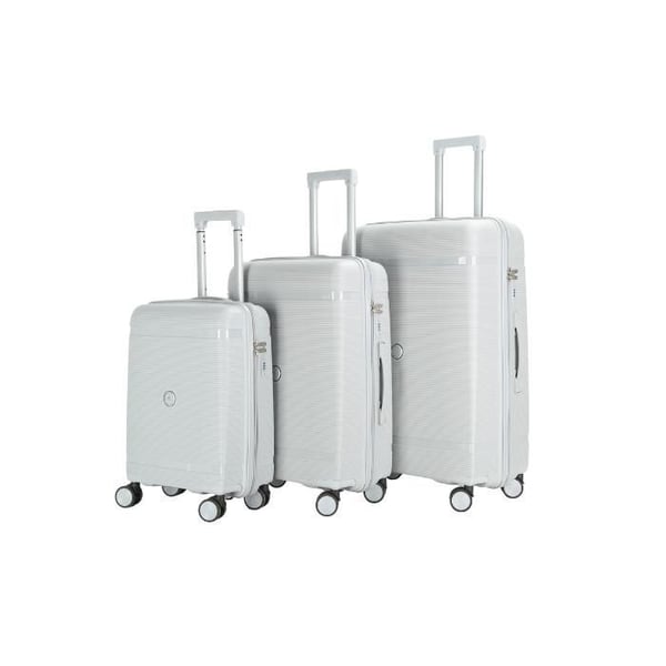 Set med 3 Resväskor i Okrossbart Polypropen | CELIMS Resväskor | TSA Hänglås | Storlekar 55+65+75 cm | 8 Vridbara Hjul 360 | Grå