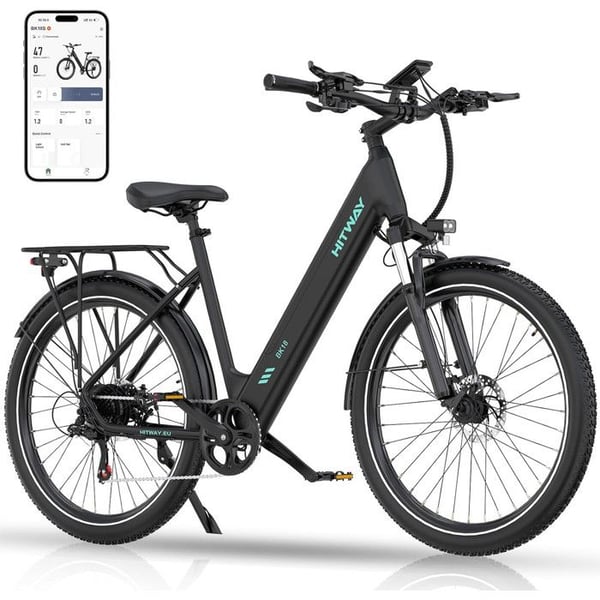 HITWAY Elcykel VAE Sort, Elektrisk MTB, 27.5" By E-Bike, Aftageligt Lithiumbatteri 36V13AH, Shimano 7 Gear