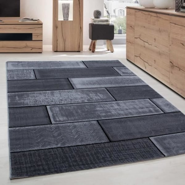 Matta - Modern - Tegel - 120x170 cm - Svart och Grå - 6 mm h opus