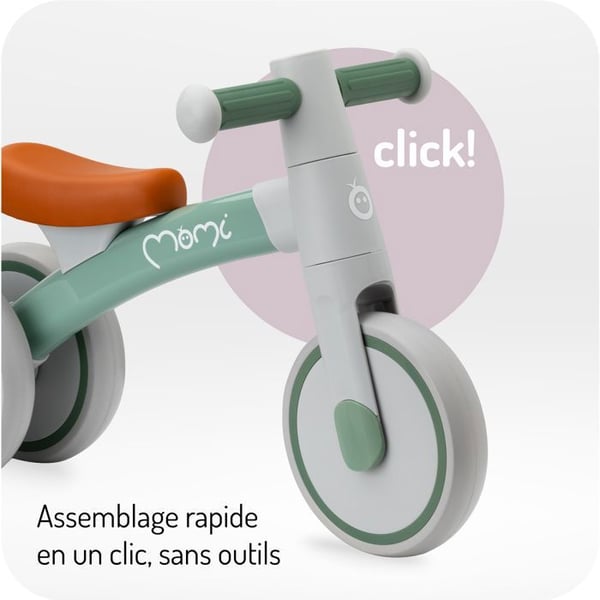 MoMi TEDI – Lättviktig Baby Löpcykel utan Pedaler – 1,35 kg – Aluminiumsram – 1 till 3 År – Grön