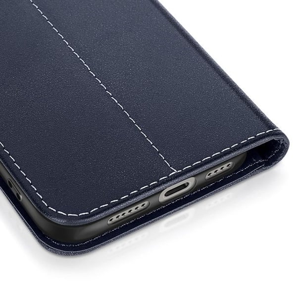 Plånboksfodral för iPhone 16 Pro Max i premiumläder med ställfunktion i midnattsblå