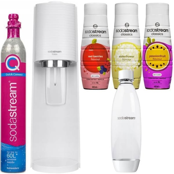 Kolsyratursystem - SodaStream - Terra - 1L flaska - 3 sirap - Vit - Komplett paket