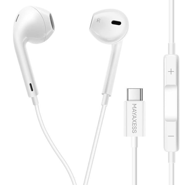 USB-C Trådade Hörlurar - MAYAXESS - Galaxy S25 Plus - Inbyggd Mikrofon - Optimalt Komfort - Klar Ljud
