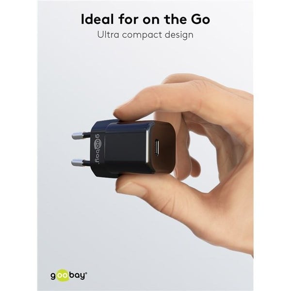 GOOBAY USB-C väggladdare 30 Watt PD GaN - Snabbladdningsfunktion svart
