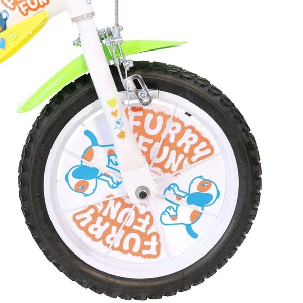 Barncykel - DINO BIKES - FURRY FUN - 14 tum - Stålram - Avtagbara stödhjul