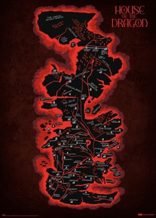 Affisch Game Of Thrones The House Of Dragon Karta över Westeros (Det brinnande och blodiga huset av draken)