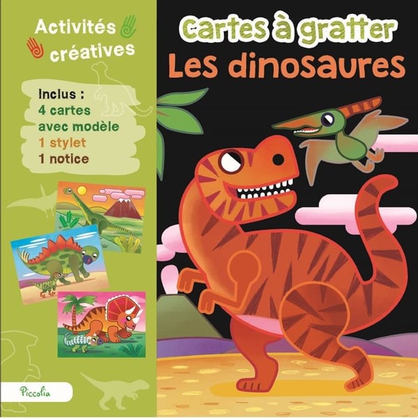 Skrapkort - Piccolia - Dinosarier - 4 kort - Kreativ aktivitet - 4 till 8 år