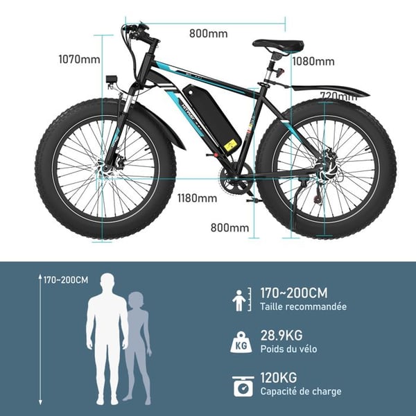 HITWAY sähköpyörä VAE, sähköinen maastopyörä, 26" x 4.0 kaupunkipyörä, irrotettava litiumakku 48V15AH, Shimano 7 vaihdetta