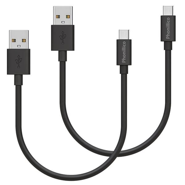 Parti 2 Kablar 20 cm USB-C Svart för Samsung Galaxy A22 4G - A22 5G - A03S - A13 - A13 5G - A23 - A33 5G - A73 5G Phonillico®