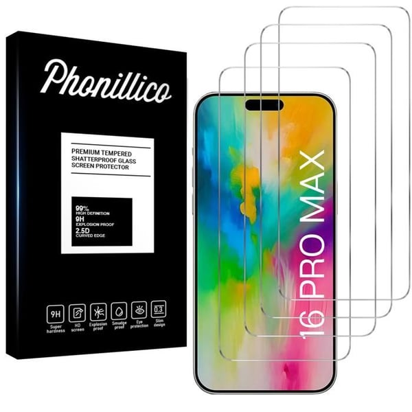 Skärmskydd av Härdat Glas för iPhone 16 PRO MAX [Pack 4] Phonillico® Skärmfilmskydd