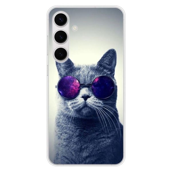 Tryckt silikonfodral kompatibelt med Samsung Galaxy S24 FE Cat med glasögon