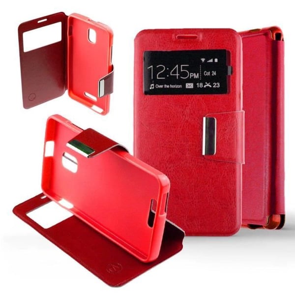 Folio flip-fodral med fönster One Touch Pop Star Alcatel PU fullt skydd Röd