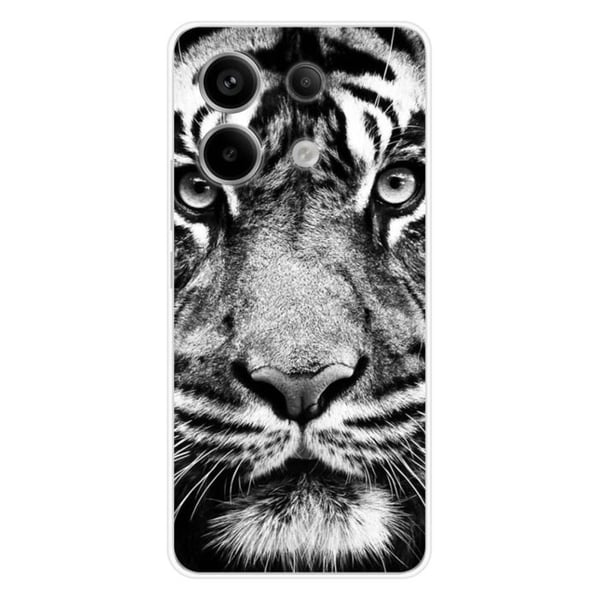 Tryckt silikonfodral kompatibelt med Xiaomi Redmi Note 13 Pro 5G vit och svart tiger