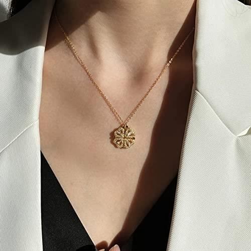 Collier - OKÄND MÄRKE - Modell Fyra Blad Hjärtat - Titanstål - Kristall - Röd