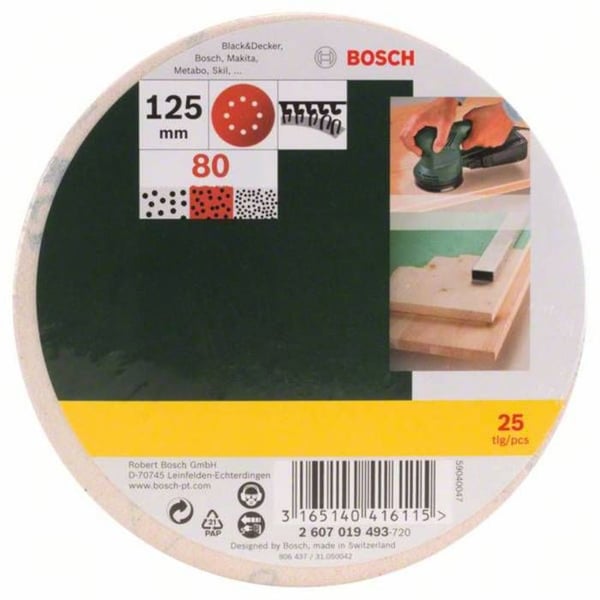 Slipande Ark - BOSCH - Set om 25 - 125 mm - Tillbehör för excenterslipare