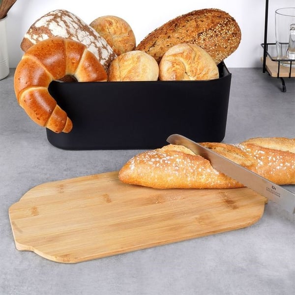 Brödlåda - VILDE - Svart plast - Bambuskiva - Modern design - 33x18,5x12 cm