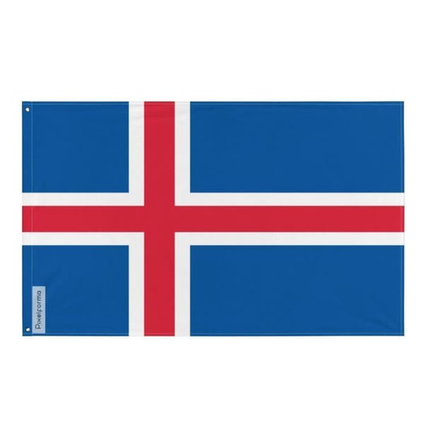 Islands flagga – 90 x 150 cm – Motståndskraftig polyester – 2 metallöglor – Inomhus / Utomhus – Pixelforma