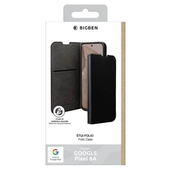 Folio Wallet - BIGBEN - Google Pixel 8a - Svart - Fällbart stöd - 65% återvunnen plast (GRS)