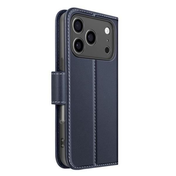 Plånboksfodral - AVIZAR - iPhone 17 Pro - Premiumläder - Ställfunktion - Mörkblå
