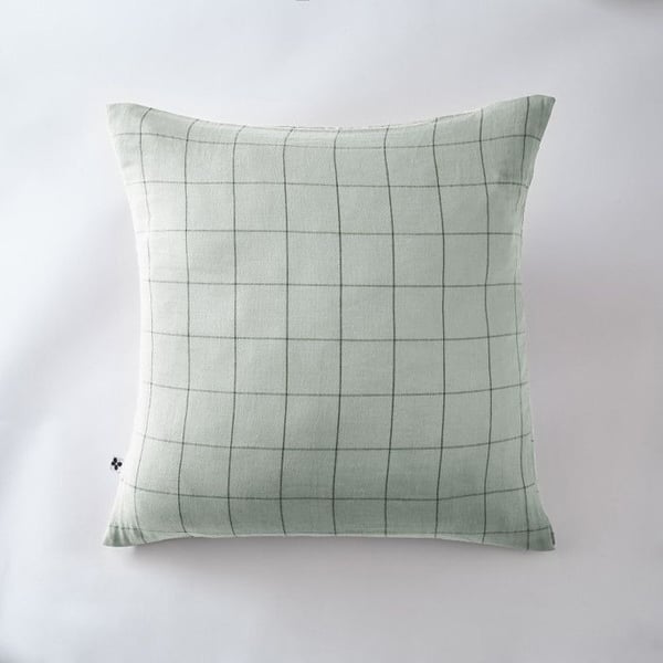Taie d'oreiller Tissé-teint stora rutor Dekor "Gaïa Match" 60 x 60 cm & 50 x 70 cm "Gaze de Coton" - Gaïa Match Eucalyptus - 60 x