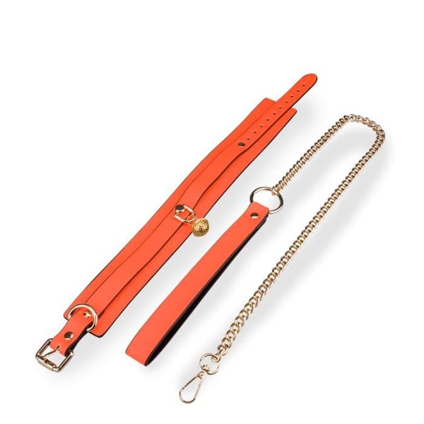 Fluorescerande orange halsband och koppel - Orange